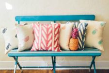 24 vintage-inspired pillows with fruity prints done in pastels and in bolder colors are amazing