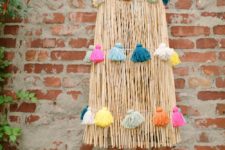DIY boho bamboo pendant light with colorful tassels