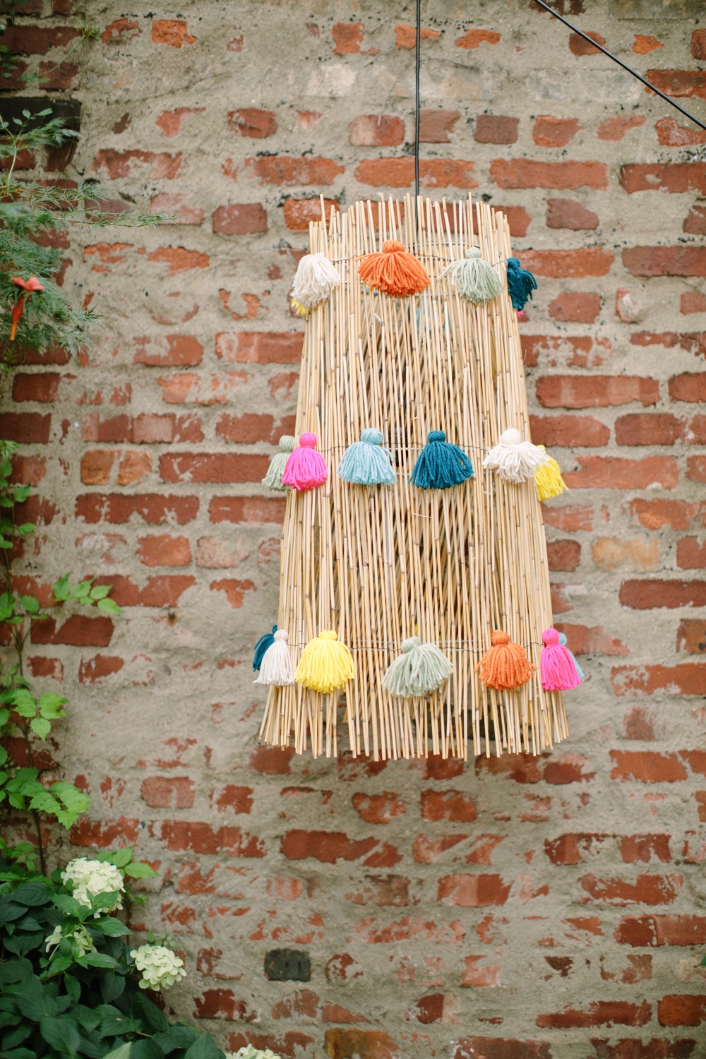 DIY boho bamboo pendant light with colorful tassels (via ruffledblog.com)