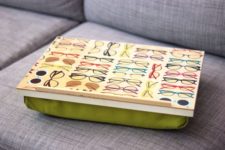 DIY pillow lap desk with a funny decorated top