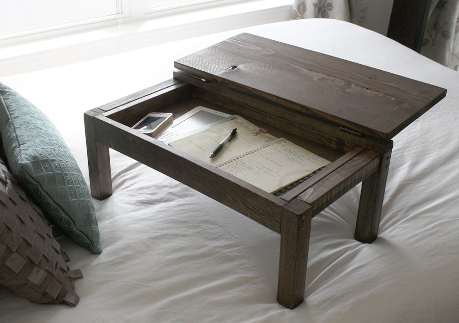 DIY dark stained lap desk with storage space