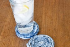 DIY rolled jeans coasters