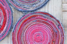 DIY colorful denim and wool placemat