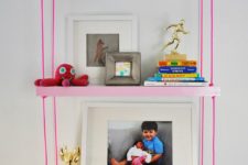 DIY hanging pink shelf with an ombre effect