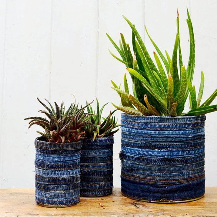 DIY denim planters of jeans seams (via www.pillarboxblue.com)