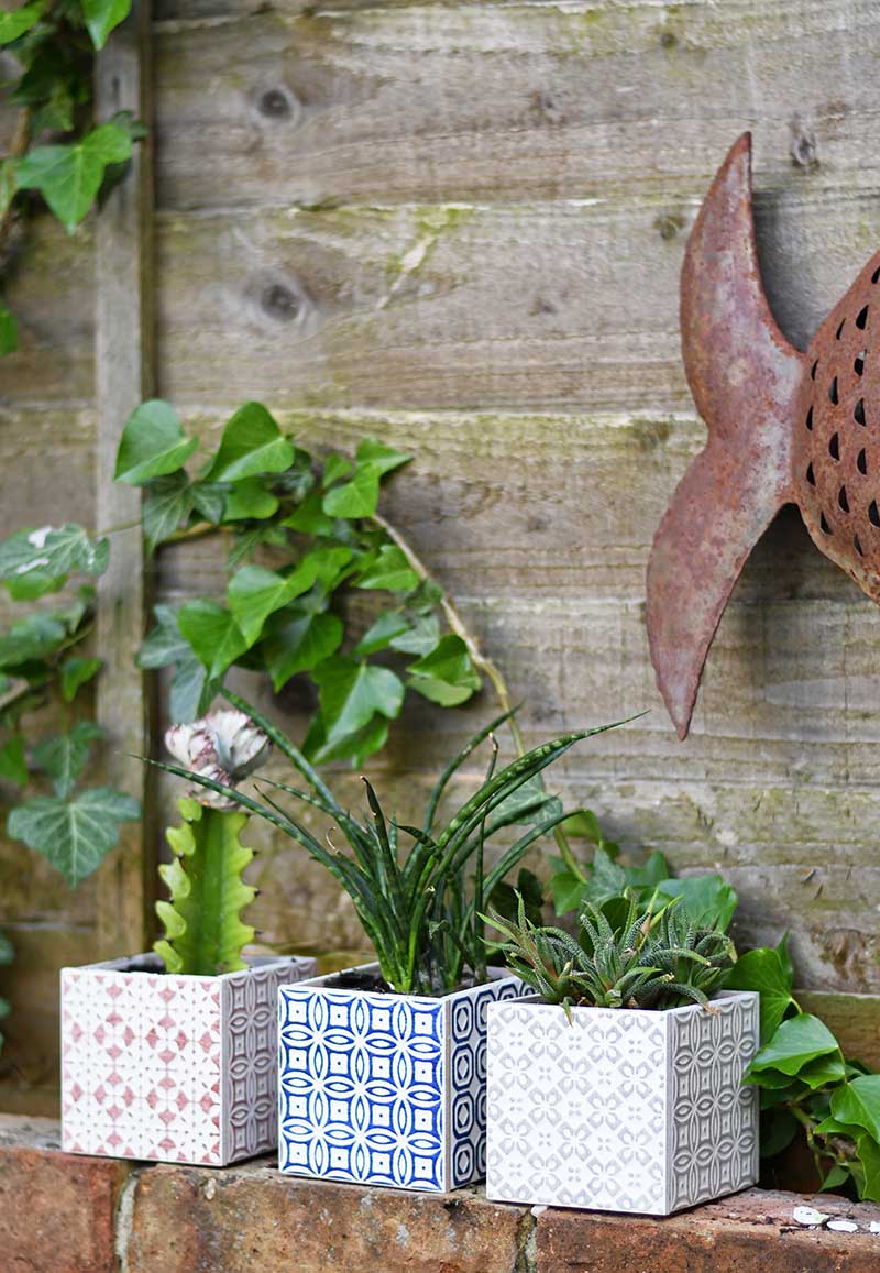 DIY planters of Moroccan tiles and super glue
