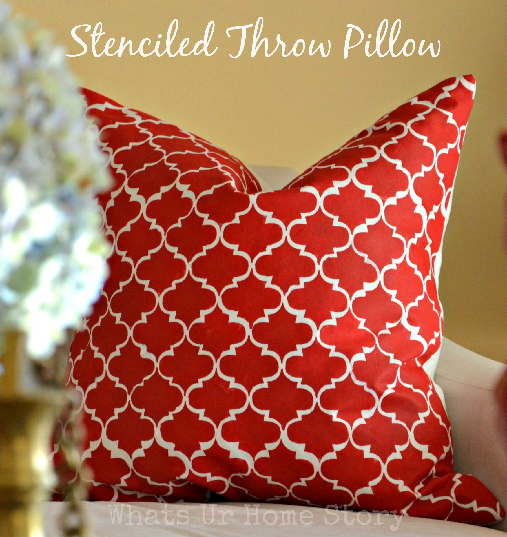 DIY stenciled throw pillow with a Moroccan pattern