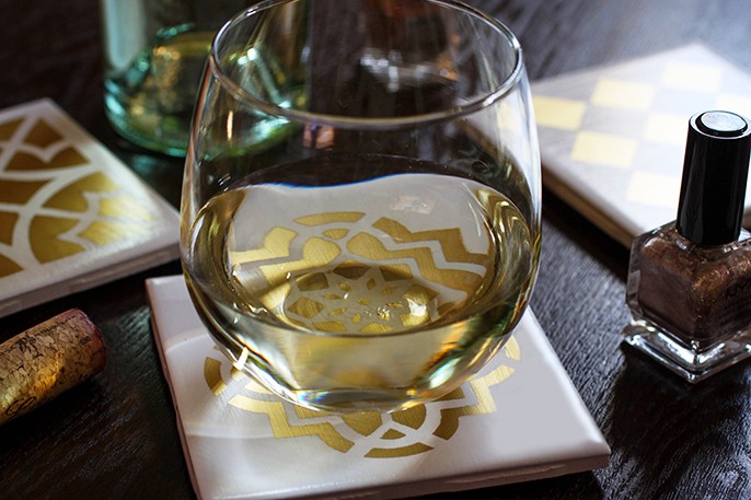 DIY Moroccan tile coasters with gold paint (via www.fabfatale.com)