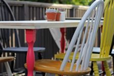 DIY simple outdoor dining table with colorful legs
