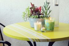 DIY colorful striped round outdoor dining table