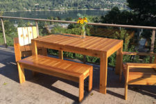 DIY simple outdoor dining table with matching benches