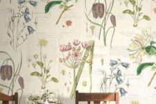 02 vintage botanical print wallpaper is an amazing idea for a dining room, it looks soothing yet catchy