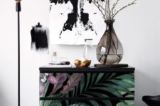 15 an IKEA makeover – a simple dresser spruced up with moody botanical wallpaper on the drawers