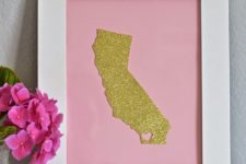 DIY glam glitter map artwork in a frame