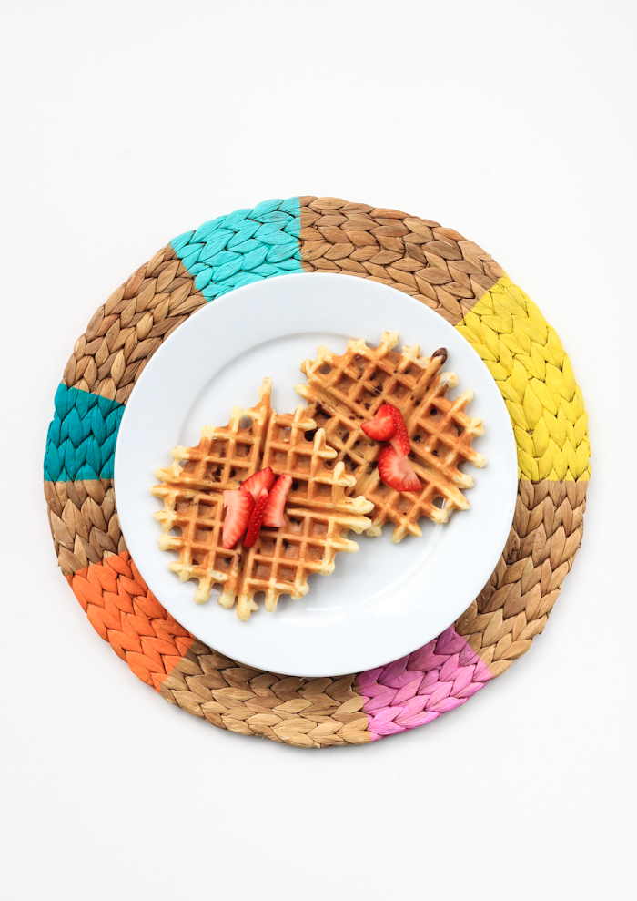 DIY pinwheel placemats with bright painted sections