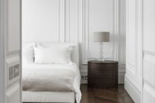 15 white paneling makes the bedroom super refined and chic at once, just add some furniture to this backdrop