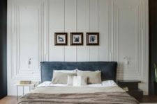 19 molding on the wall and ceiling make the bedroom sophisticated and very eye-catching
