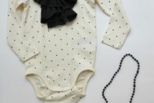 DIY black and white polka dot onesie with ruffles