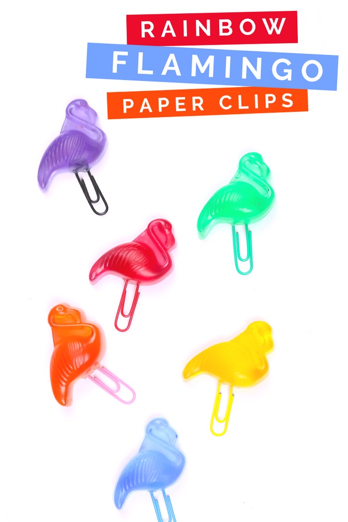 DIY rainbow flamingo paper clips (via madincrafts.com)