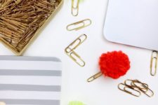 DIY paper clips with colorful pompoms on top