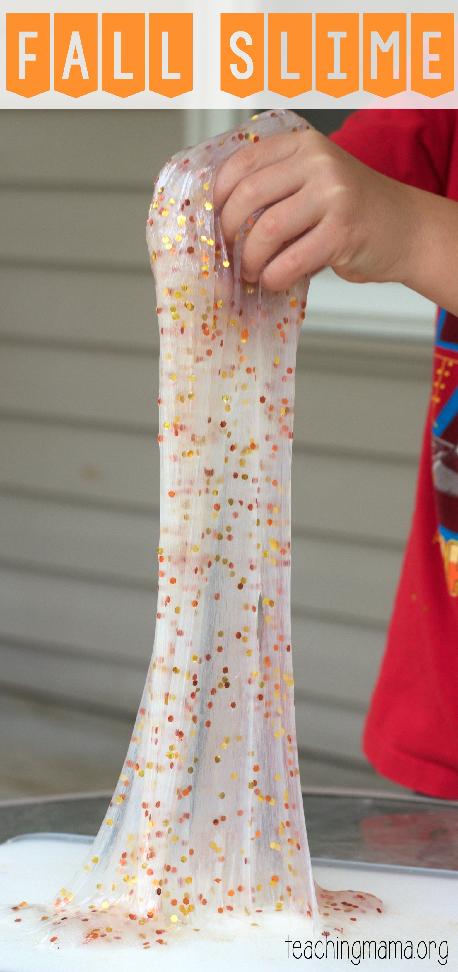 DIY fall slime with fall colored confetti