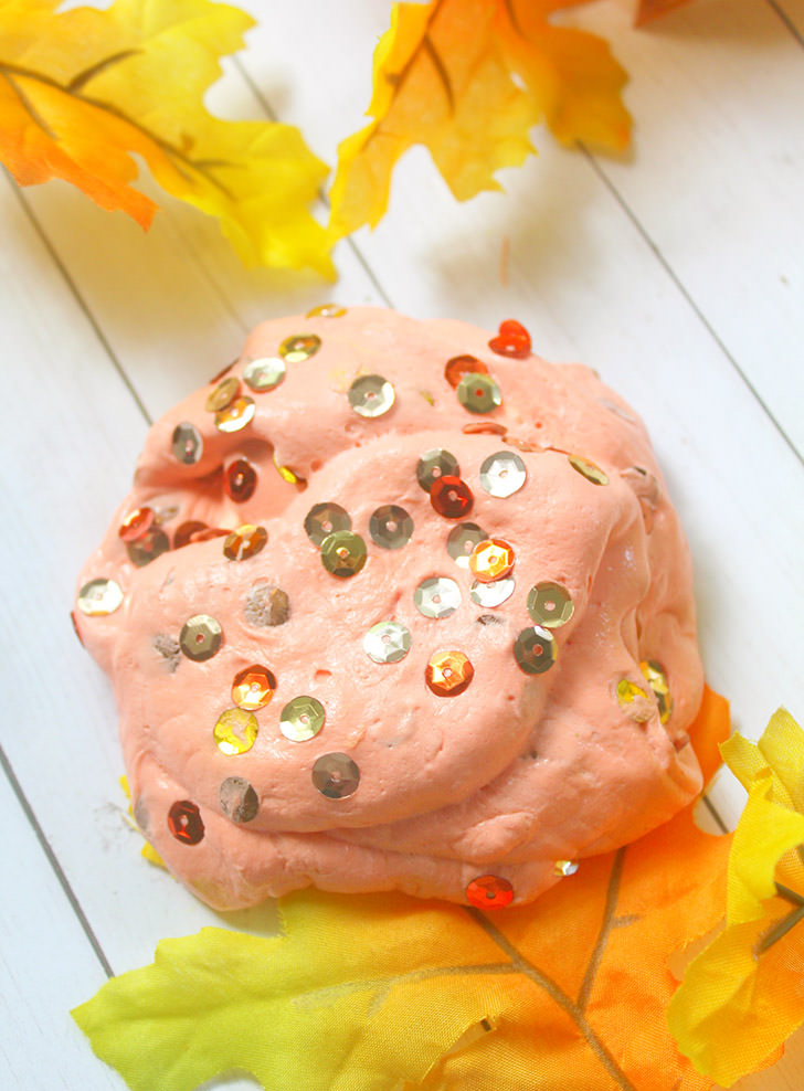 DIY fall-colored slime with sequins (via www.dreamalittlebigger.com)