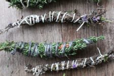 DIY lavender, lemongrass, rosemary and cinnamon smudge sticks