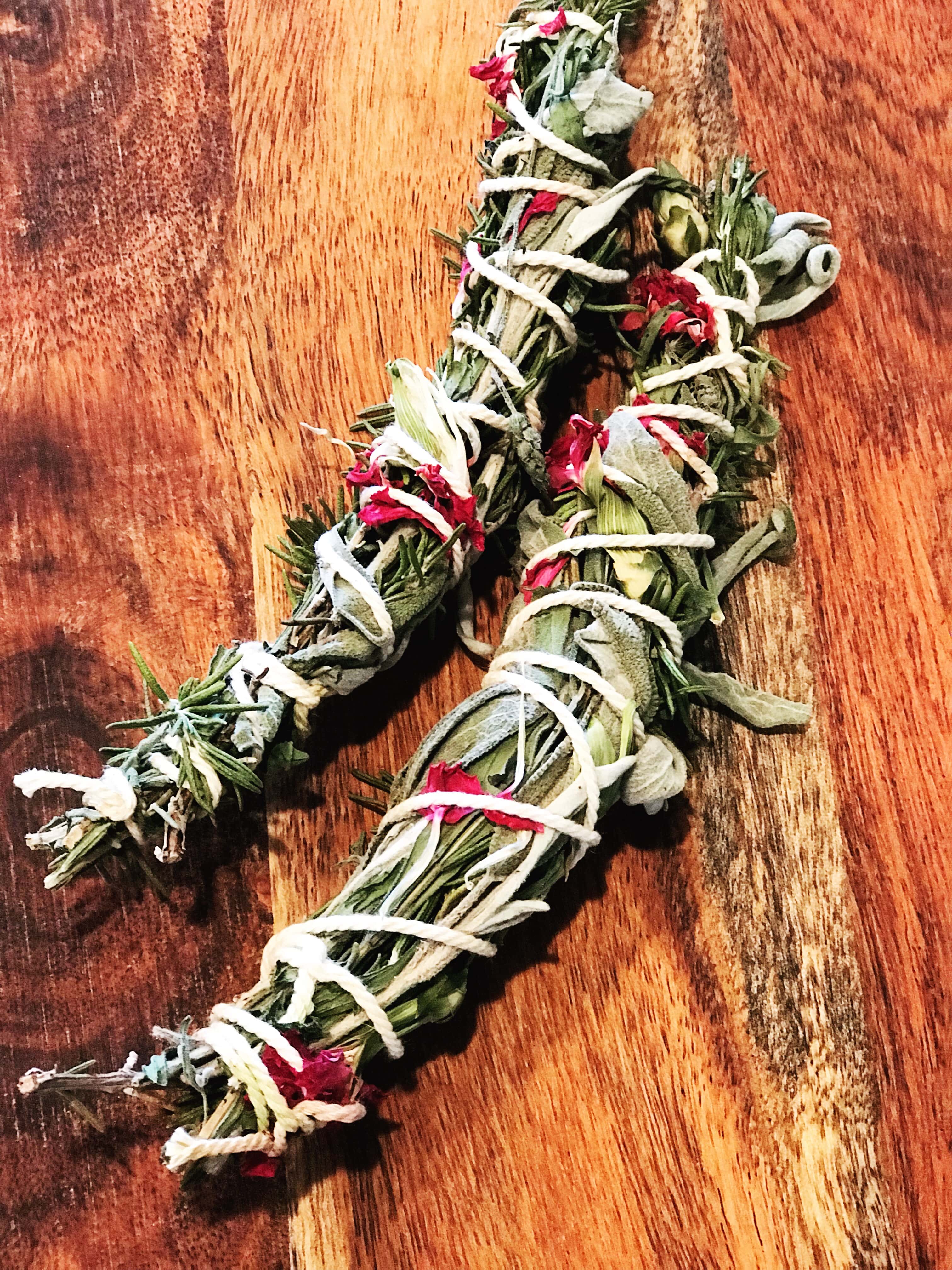 DIY dried herb and bloom smudge stick