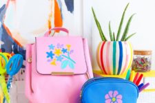 DIY colorful stenciled backpack