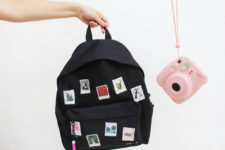 DIY Polaroid decorated backpack