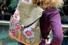 DIY bright floral and stud backpack refashion