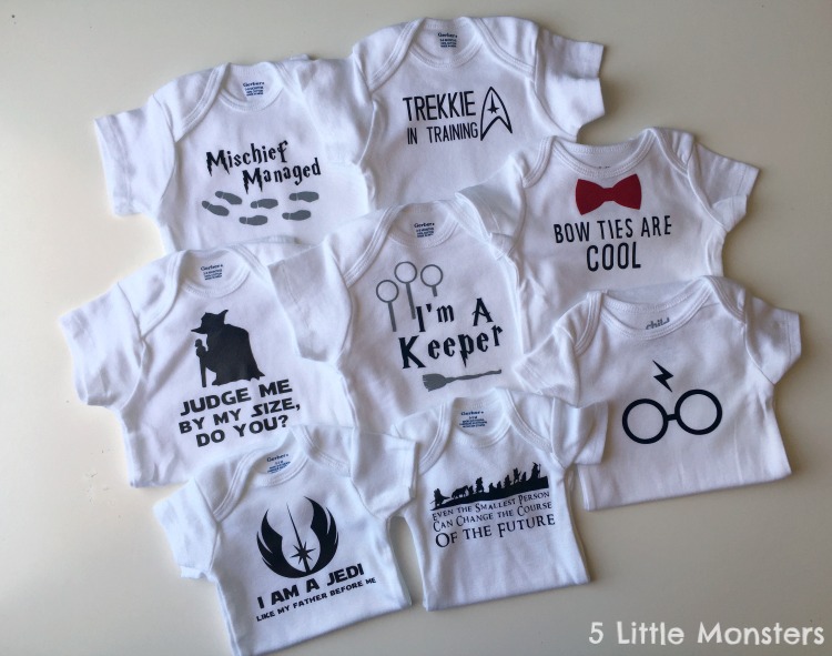 DIY geeky baby onesies in black and white (via www.5littlemonsters.com)