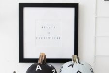 07 stylish monochromatic flying letter pumpkins are amazing for decorating your spaces for Hallowee with a modern feel