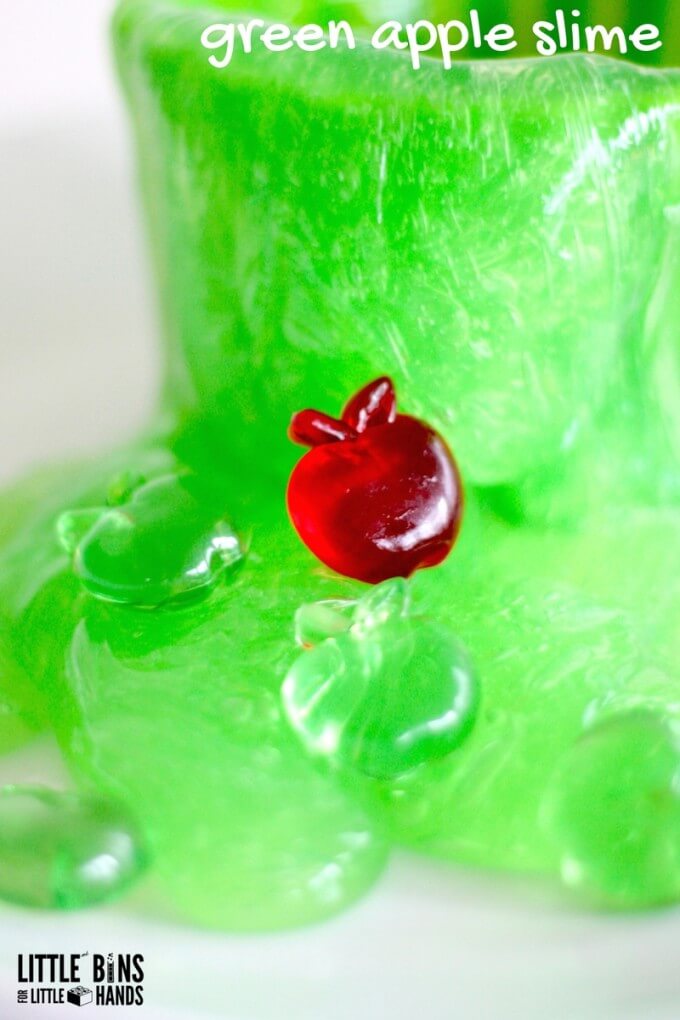 DIY bright green apple slime (via littlebinsforlittlehands.com)