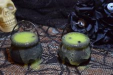 DIY neon yellow witches’ brew slime with black water beads