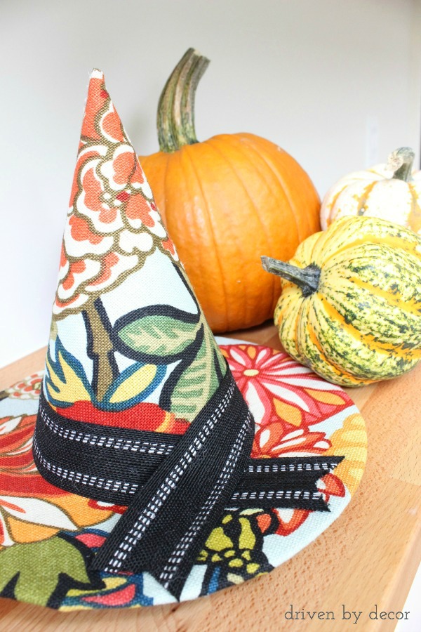 DIY designer witch hat in bright fall colors (via www.drivenbydecor.com)