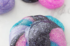 DIY bright and colorful galaxy slime with glitter