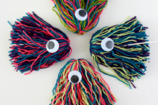 DIY colorful yarn Halloween monster puppets
