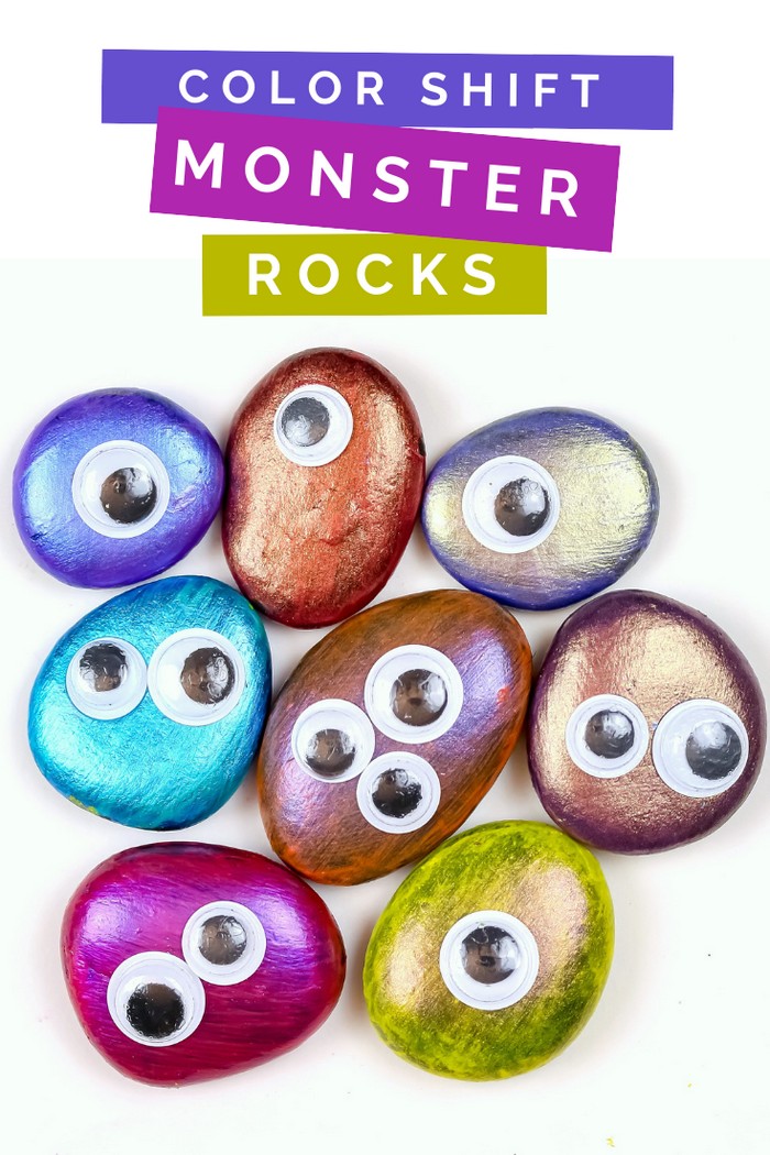 DIY colorful pebble monsters for Halloween (via madincrafts.com)