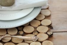 DIY sliced birch branch placemat