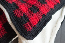 DIY buffalo check crochet blanket with sheepskin