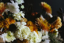 DIY golden hued and white Thanksgiving floral centerpiece