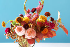 DIY super bright floral, berry and foliage Thanksgiving centerpiece