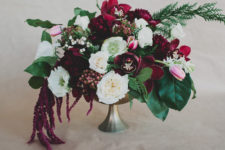 DIY refined holiday floral centerpiece with pops of marsala