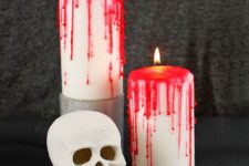 DIY bloody Halloween candles with red wax