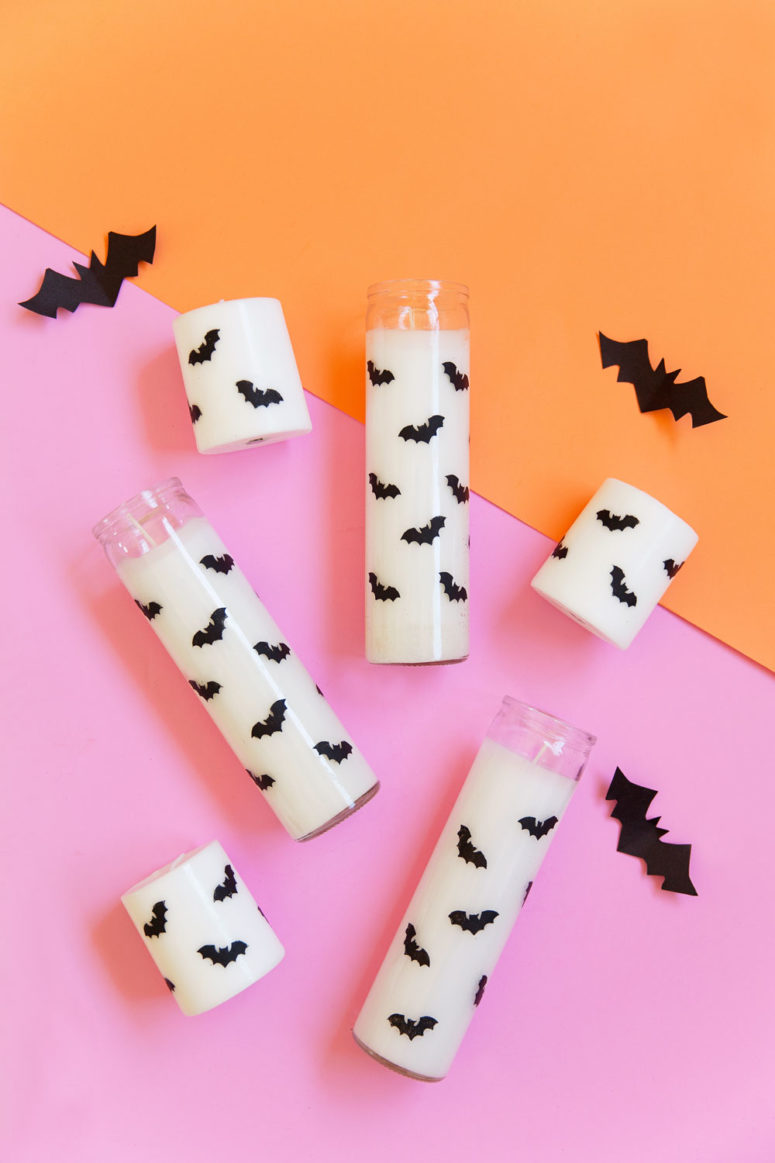 DIY stamped black candles for Halloween (via tellloveandparty.com)