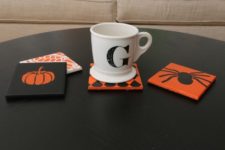 DIY colorful Haloween tile coasters with stencils