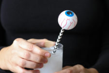 DIY spooky eyeball drink stirrers for Halloween