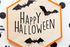 DIY modern hexagon Halloween sign with bats