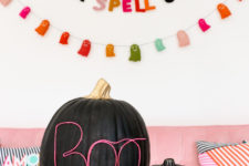DIY Halloween pumpkin with neon wire letters